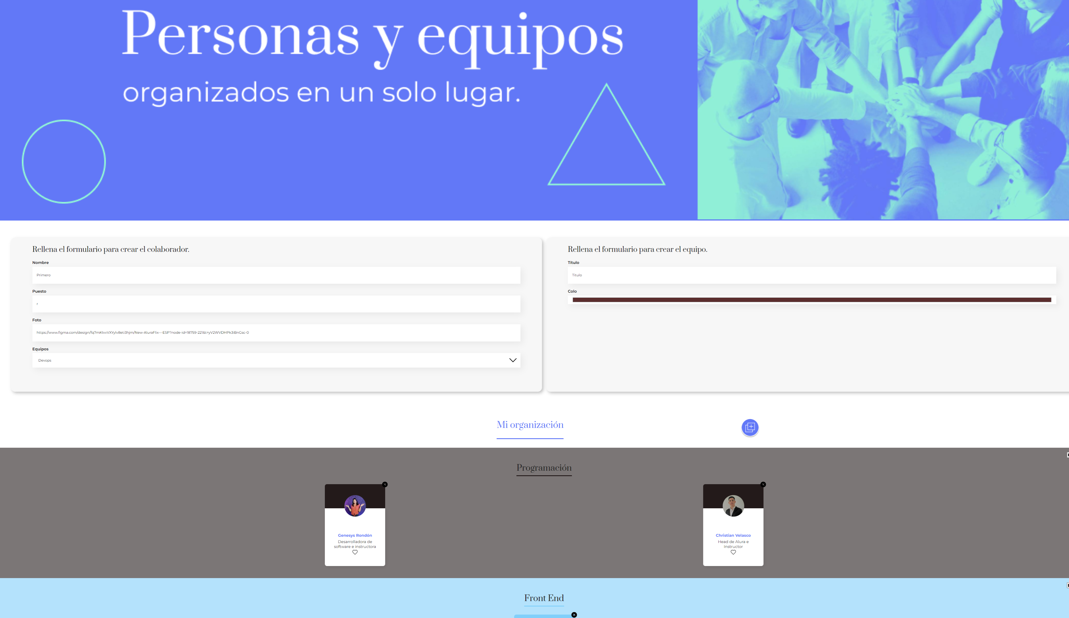 Screenshot of the project page made with React